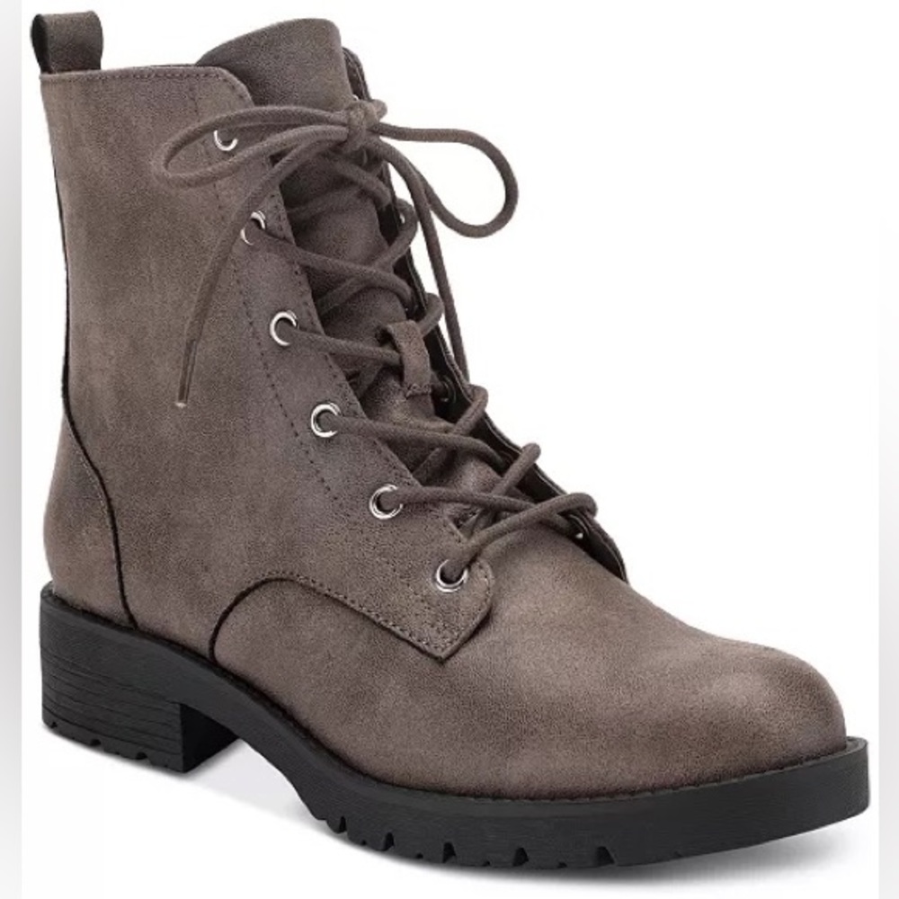 SUN + STONE Frannie Lug Sole Combat Booties Taupe for Women